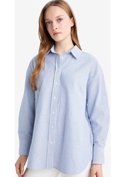 Relax Fit Oxford Çizgili Uzun Kollu Gömlek Tunik D4772AX25AU