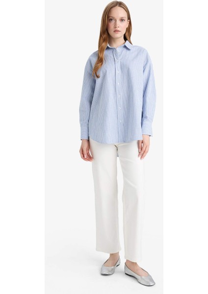 Relax Fit Oxford Çizgili Uzun Kollu Gömlek Tunik D4772AX25AU