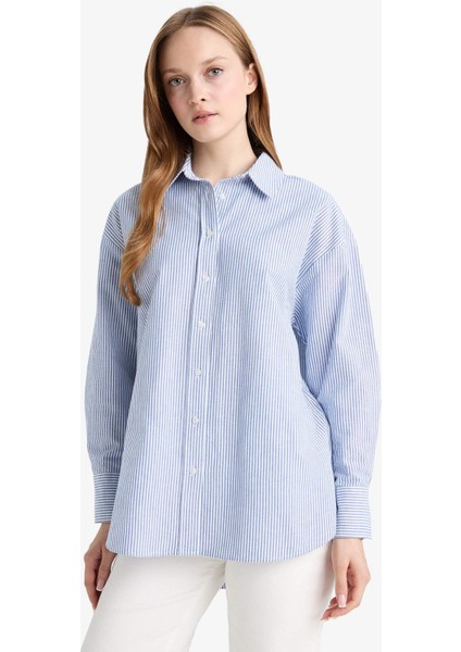 Relax Fit Oxford Çizgili Uzun Kollu Gömlek Tunik D4772AX25AU