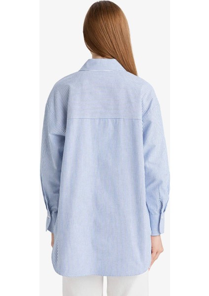 Relax Fit Oxford Çizgili Uzun Kollu Gömlek Tunik D4772AX25AU