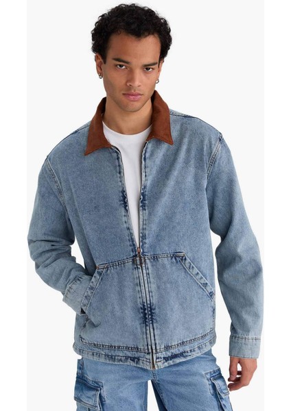 Relax Fit Kontrast Yaka Düğmeli Denim Ceket F8308AX25AU