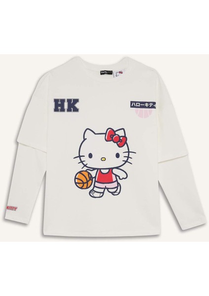 Hello Kitty Oversize Geniş Kalıp Bisiklet Yaka Uzun Kollu Tişört F8920AX25AU