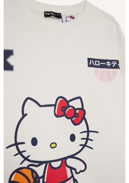 Hello Kitty Oversize Geniş Kalıp Bisiklet Yaka Uzun Kollu Tişört F8920AX25AU