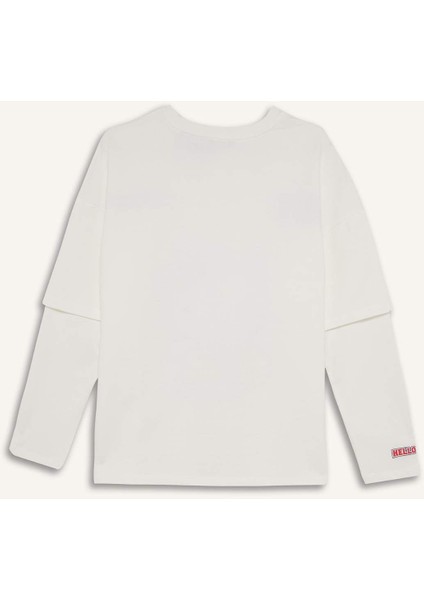 Hello Kitty Oversize Geniş Kalıp Bisiklet Yaka Uzun Kollu Tişört F8920AX25AU