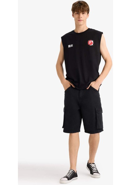 Boxy Fit Baskılı Bisiklet Yaka Atlet G0020AX25HS