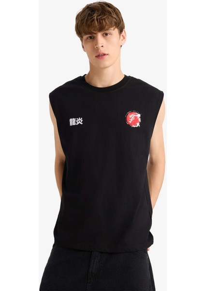 Boxy Fit Baskılı Bisiklet Yaka Atlet G0020AX25HS