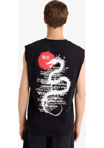 Boxy Fit Baskılı Bisiklet Yaka Atlet G0020AX25HS