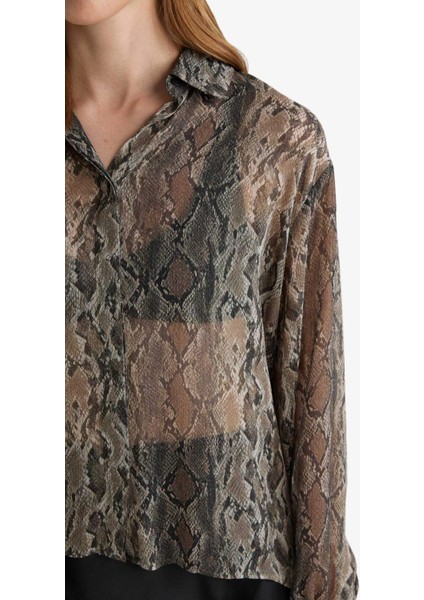 Regular Fit Yılan Derisi Desenli Şifon Uzun Kollu Gömlek