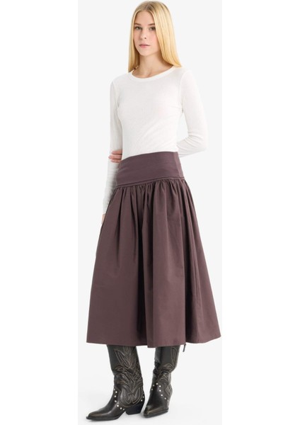 A Kesim Yüksek Bel Poplin Midi Etek F7993AX25AU