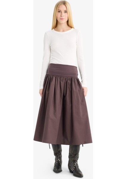 A Kesim Yüksek Bel Poplin Midi Etek F7993AX25AU