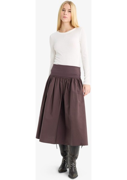 A Kesim Yüksek Bel Poplin Midi Etek F7993AX25AU