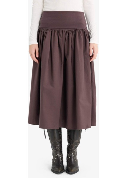 A Kesim Yüksek Bel Poplin Midi Etek F7993AX25AU