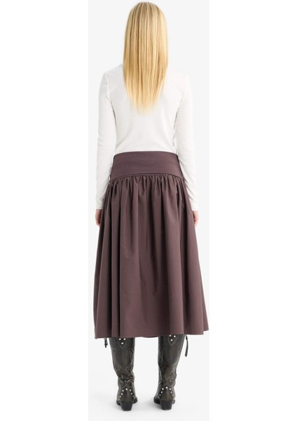 A Kesim Yüksek Bel Poplin Midi Etek F7993AX25AU