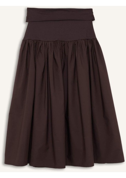 A Kesim Yüksek Bel Poplin Midi Etek F7993AX25AU