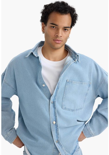 Oversize Geniş Kalıp Jean Uzun Kollu Gömlek F0382AX25AU