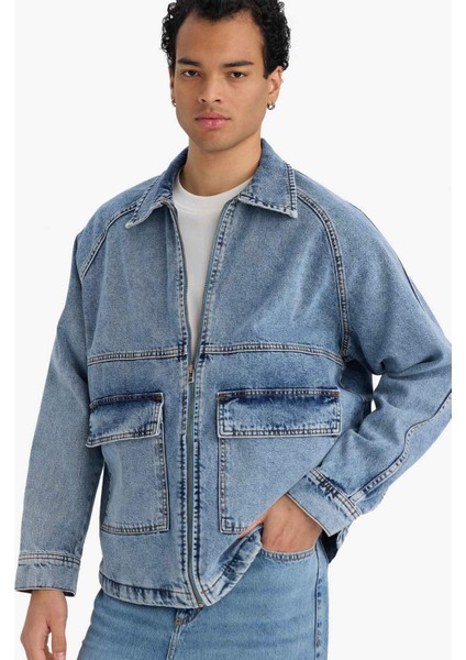 Relax Fit Fermuarlı Denim Ceket F0097AX25AU
