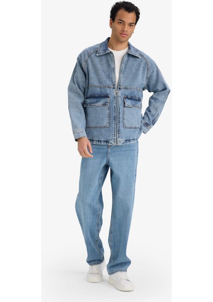 Relax Fit Fermuarlı Denim Ceket F0097AX25AU