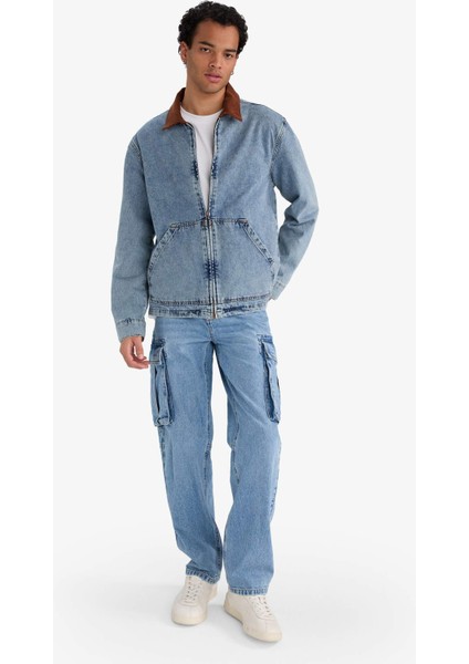 Relax Fit Kontrast Yaka Düğmeli Denim Ceket F8308AX25AU