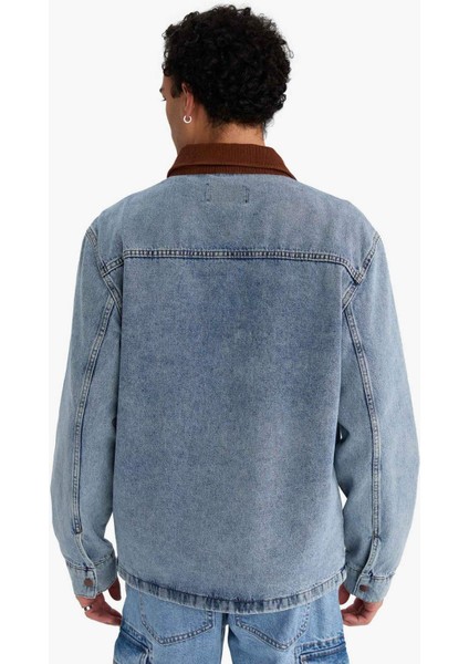 Relax Fit Kontrast Yaka Düğmeli Denim Ceket F8308AX25AU