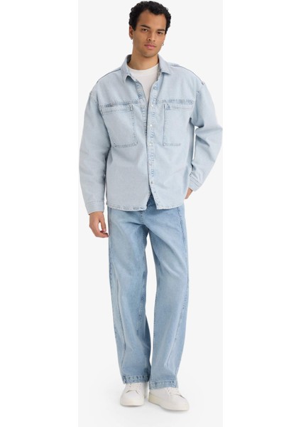 Oversize Geniş Kalıp Jean Uzun Kollu Gömlek F8312AX25AU