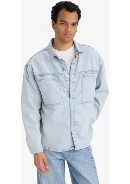 Oversize Geniş Kalıp Jean Uzun Kollu Gömlek F8312AX25AU