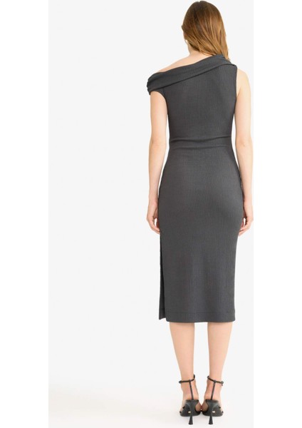 Regular Fit Bürümcük Tek Omuzlu Midi Elbise F9239AX25AU