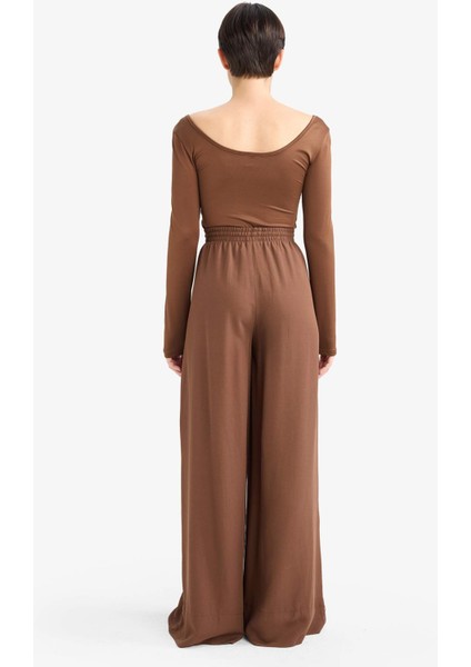 Wide Leg Yüksek Bel Keten Karışımlı Pantolon E0127AX25AU