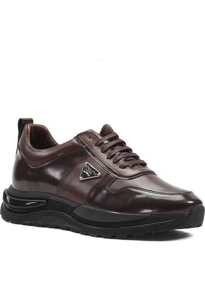 Erkek Kahverengi Bağcıklı Kalın Tabanlı Deri Sneaker modelleri