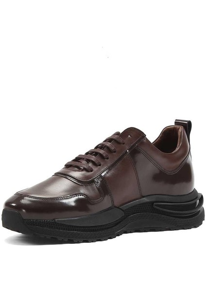 Erkek Kahverengi Bağcıklı Kalın Tabanlı Deri Sneaker fırsatları