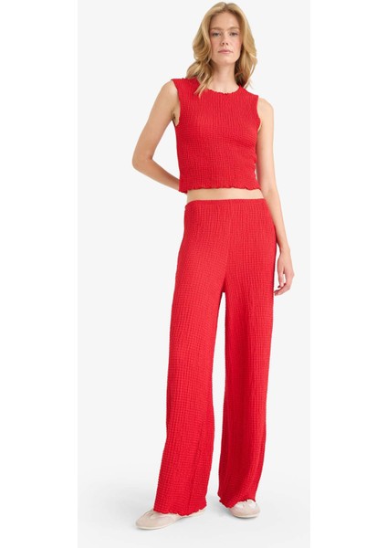 Regular Fit Beli Lastikli Basic Düz Bürümcük Pantolon