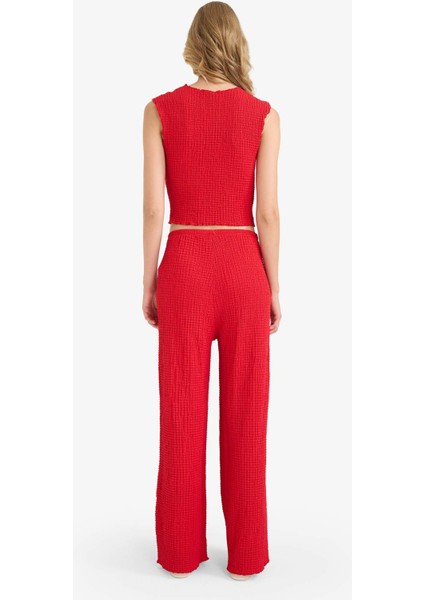 Regular Fit Beli Lastikli Basic Düz Bürümcük Pantolon