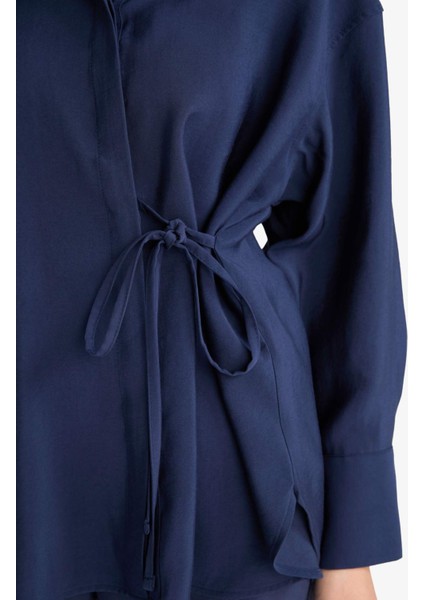 Relax Fit Modal Önden Bağlamalı Uzun Kollu Gömlek Tunik