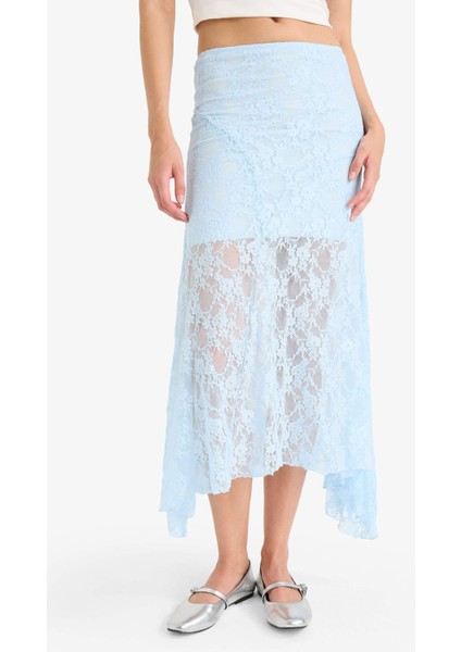 Beli Lastikli Yarım Astar Dantel Midi Etek F8041AX25SM