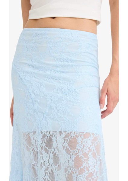 Beli Lastikli Yarım Astar Dantel Midi Etek F8041AX25SM