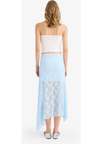 Beli Lastikli Yarım Astar Dantel Midi Etek F8041AX25SM