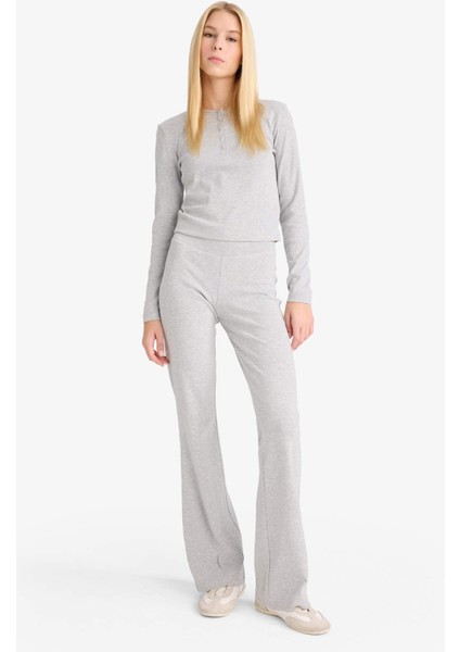 Fitted Düğmeli Yaka Ribana Uzun Kollu Tişört E7680AX25AU