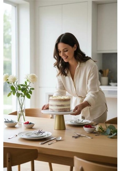 Traverten 28 cm Mat Altın Konik Ayak Sunumluk