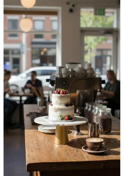 Mermer Beyaz 25 cm Mat Altın Konik Ayak Sunumluk fiyatları