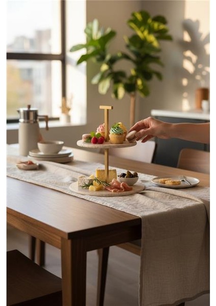 Traverten 25 cm Mat Altın Iki Katlı Sunum Tabağı modelleri