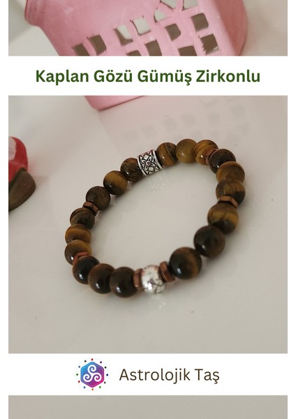 Kaplan Gözü Doğal Taş Bileklik (Gümüş Rengi Yuvarlak Charmlı) fiyatları