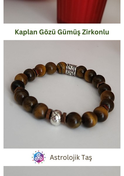 Kaplan Gözü Doğal Taş Bileklik (Gümüş Rengi Yuvarlak Charmlı) modelleri