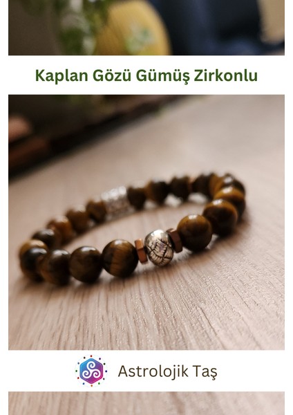 Kaplan Gözü Doğal Taş Bileklik (Gümüş Rengi Yuvarlak Charmlı) fırsatları