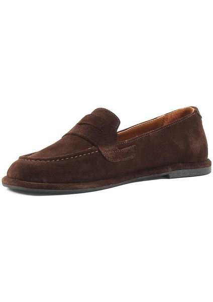 Kadın Kahverengi Süet Deri Loafer modelleri