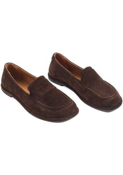 Kadın Kahverengi Süet Deri Loafer