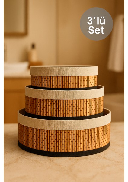 Harmony Series Hasır Bambu Yuvarlak 3'lü Çok Amaçlı Düzenleyici Sepet