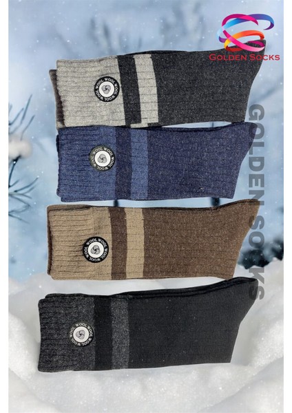 Erkek Kalın Termal Yün Çorap 4 Çift, Soğuğa Dayanıklı Havlu Çorap