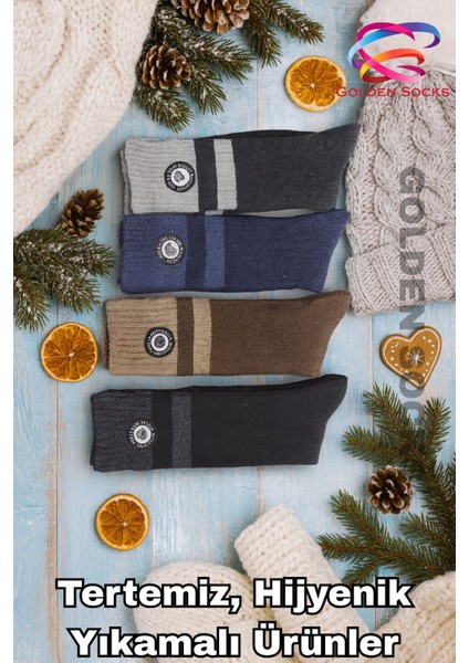 Erkek Kalın Termal Yün Çorap 4 Çift, Soğuğa Dayanıklı Havlu Çorap