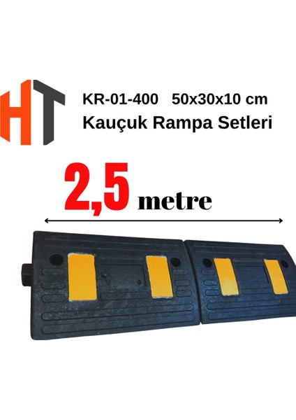 10 cm Kauçuk Rampa Seti 2,5 Metre - Otopark Rampası, Kablo Kanallı, Kaldırım Rampası 50 x 30 x 10 cm