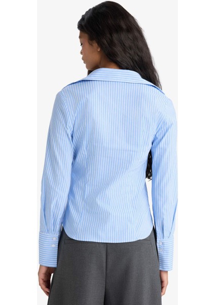 Fitted Çizgili Bengalin Uzun Kollu Gömlek G0224AX25AU