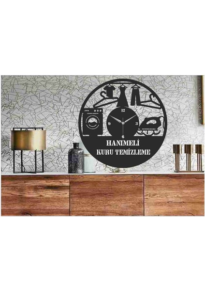Kuru Temizleme Temalı Ahşap Duvar Saati 50 cm